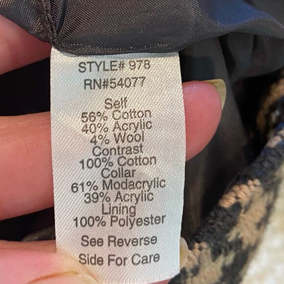 CAbi Houndstooth Wool Blend Faux Fur Collar Jacket Sz 4 - Picture 6 of 8